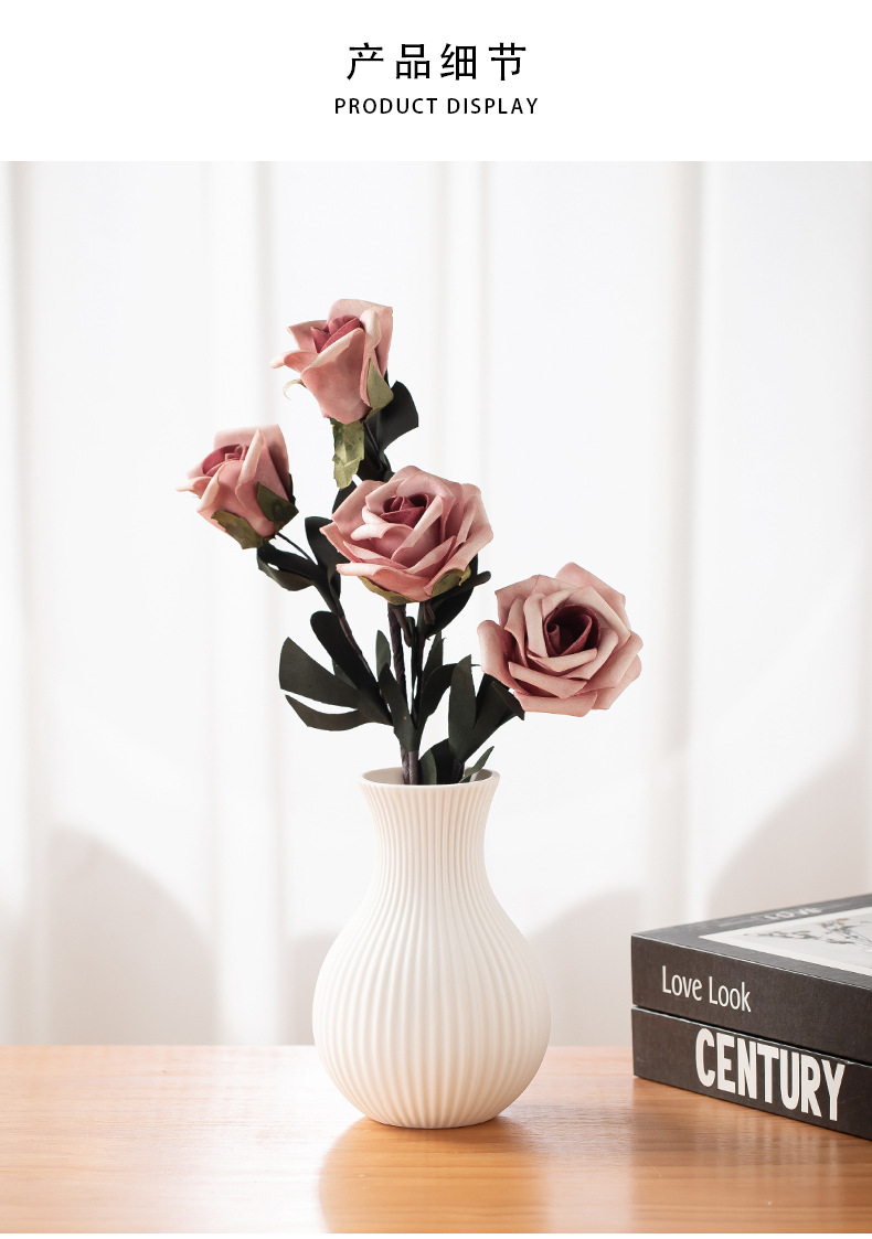 2026 Nordic ins Ceramic Vase, white frosted striped small flower vase, simple home living room artificial flower art display pic 12