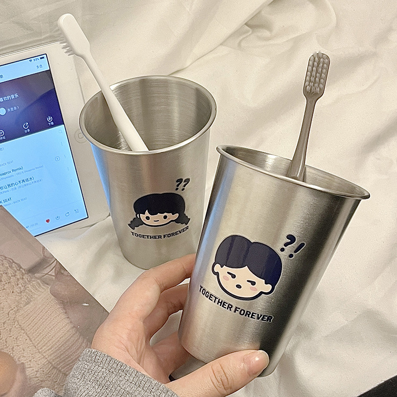 问号男孩女孩款加厚防摔不锈钢情侣牙刷杯简约漱口杯创意洗漱杯详情4