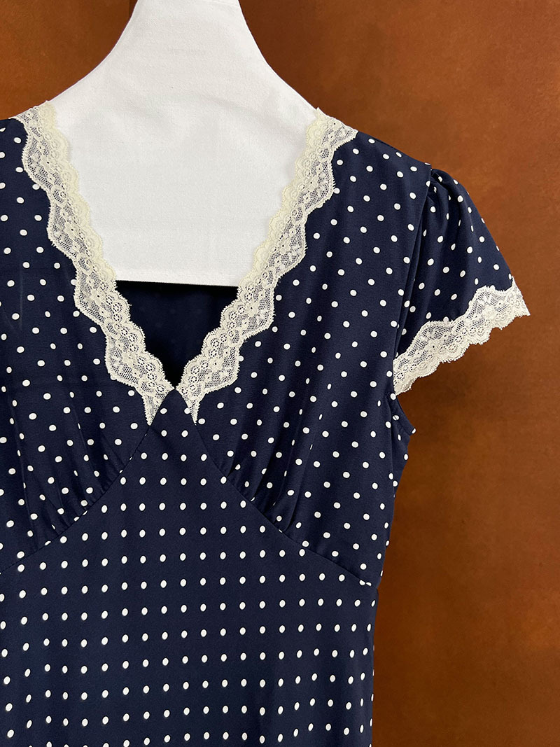 鹿西 法式蕾丝花边拼接连衣裙夏季V领气质波点收腰显瘦长裙子8677详情43