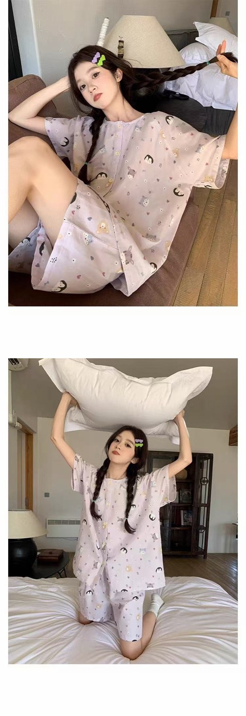 ins Fresh pajama women Summer short sleeves and shorts Korean cardigan plus-size Korean Japanese-style home wear two-piece set pic 50