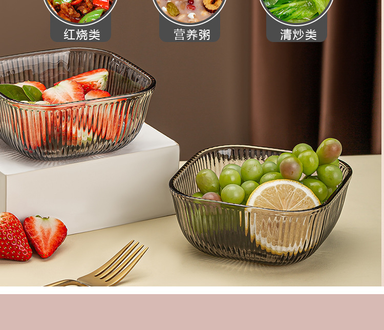 Glass bowl opening event Gift promotion: Vertical patterned glass cups and bowls, household water cups, dessert salad bowls, two-piece set pic 6