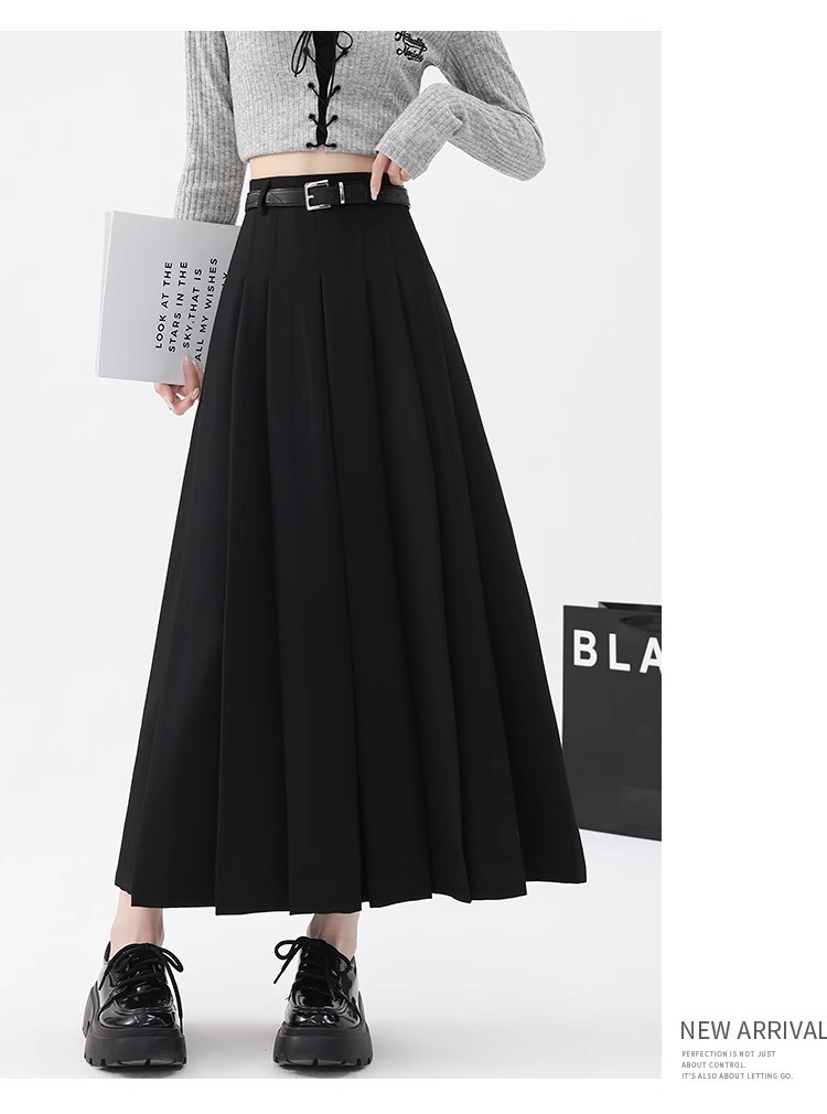 灰色半身裙女2025夏季新款高腰遮胯A字伞裙中长款春秋西装百褶裙详情18