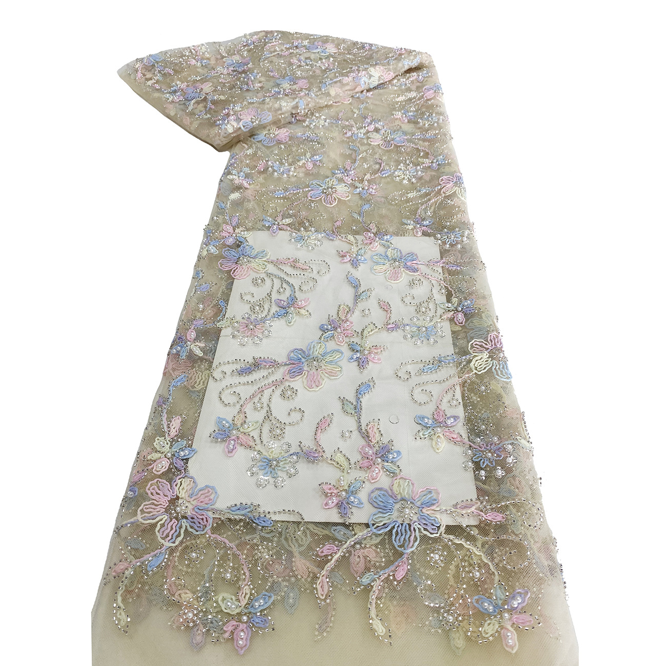 工厂现货时尚彩色多色盘带蕾丝珠子绣花女装婚纱礼服面料LACE详情11