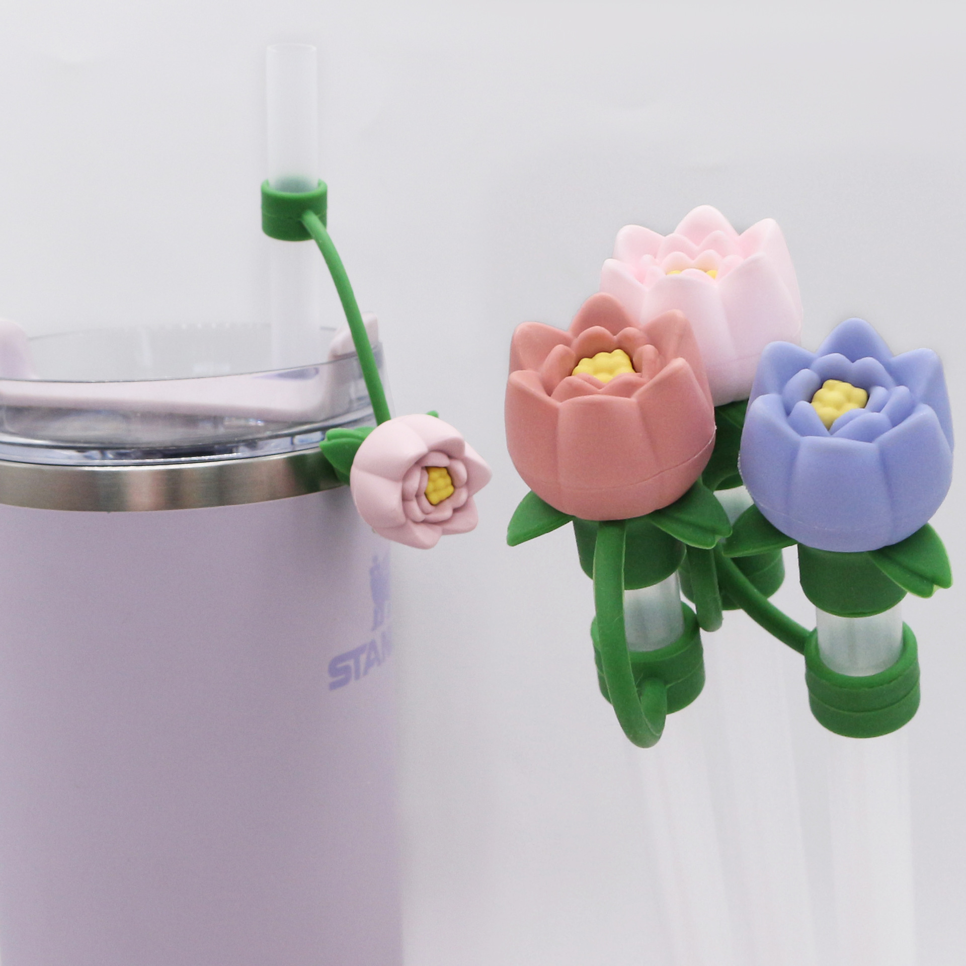 Amazon 3D silicone 10mm straw cap, cross-border cute rose straw, dust-proof and recyclable straw cap pic 18