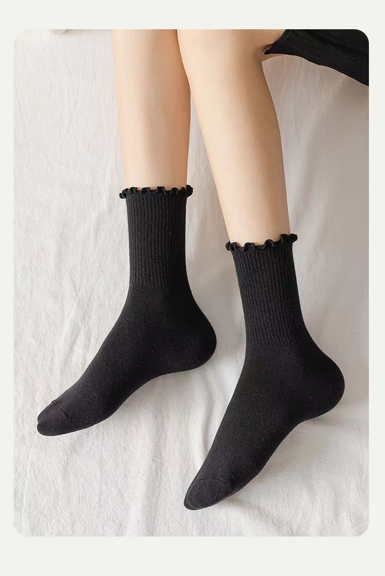 Summer Korean mid-calf socks for women, white lace jk socks, spring and autumn black ear-trimmed long calf socks, Japanese style ins trendy socks pic 12