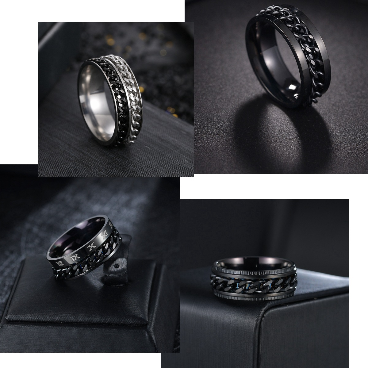 Wholesale of new 6-piece sets of jewelry from Amazon in Japan and South Korea, including chain-rotating titanium steel rings and stress-relieving rotating hand rings pic 4