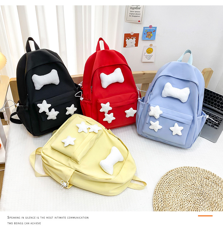 可爱少女小众自制五角星双肩包百搭大学生书包女休闲高中背包详情33