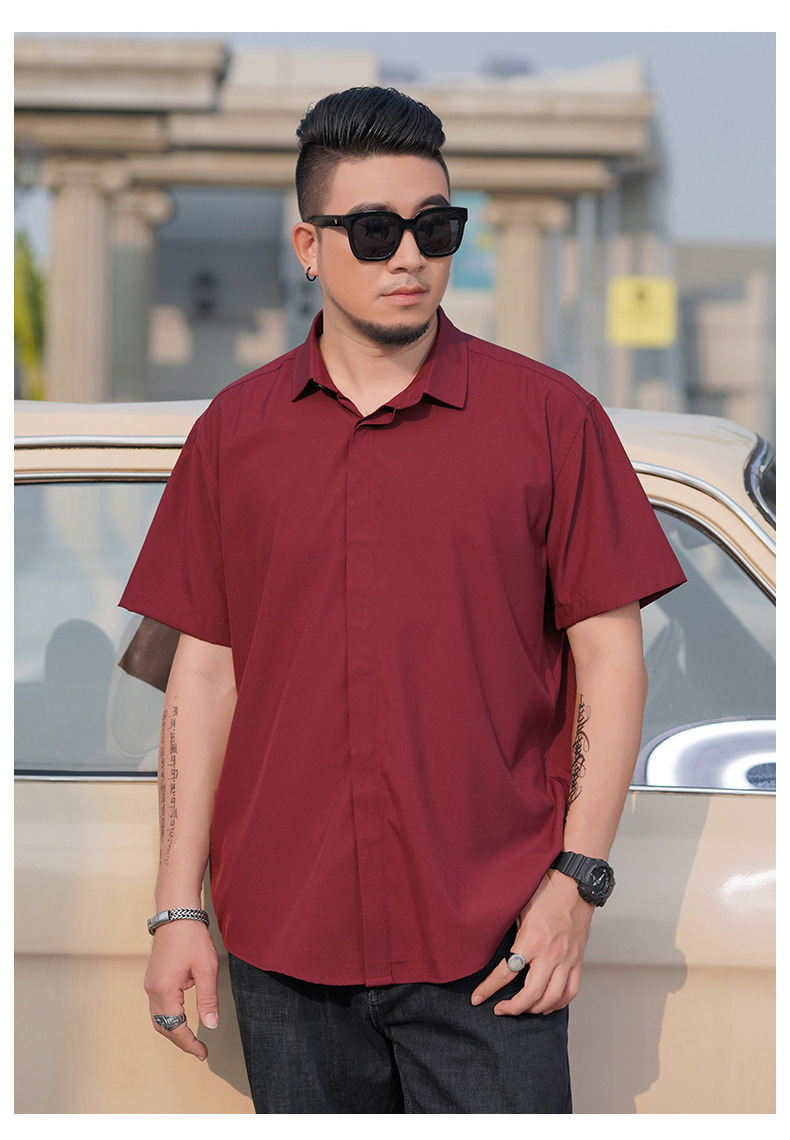 宽松大码男士短袖衬衫肥佬夏季商务休闲薄款纯色衬衣胖哥加肥寸衫详情15