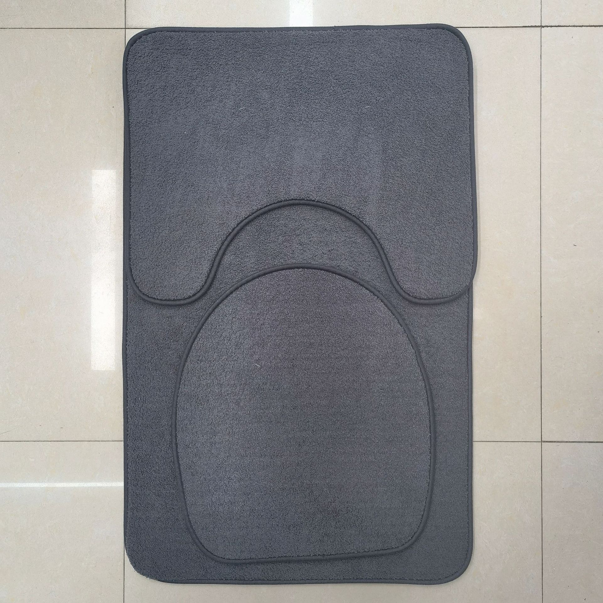 Milano fleece color sólido absorbente antideslizante baño baño asiento de inodoro U forma de dos piezas juego de tres piezas esponja piso mat pic 7