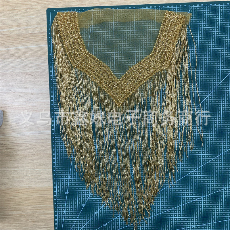 金色手工钉珠流苏网纱贴花 婚纱礼服舞蹈服使用详情6