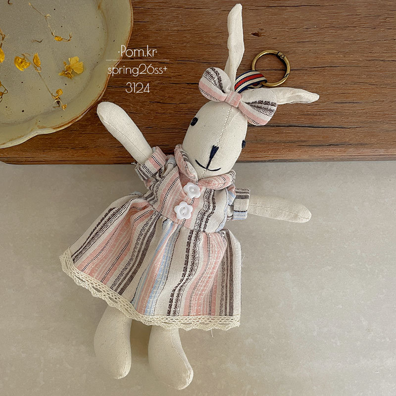 New Korean-style fabric checkered dress rabbit pendant, retro and fashionable baby doll pendant, baby birthday gift for girls pic 10