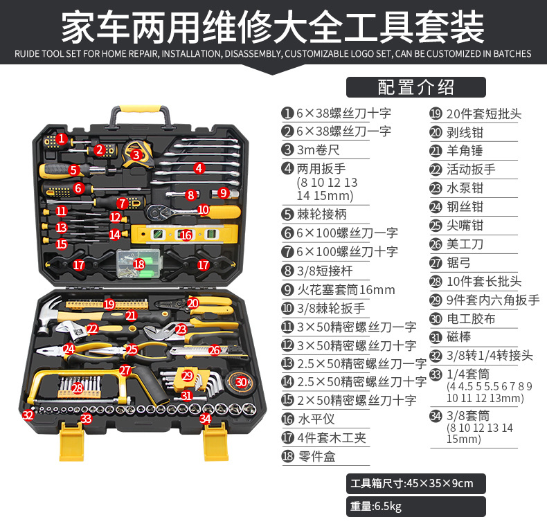 家用工具箱套装日常维修五金扳手螺丝刀钳子万能全套家庭大全组合详情31