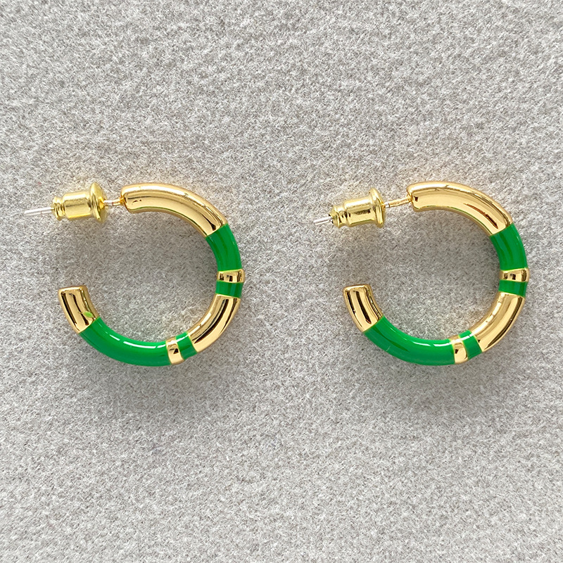 C形珐琅圈圈拼接耳环女法式轻奢小众设计感复古气质银针撞色耳圈详情36