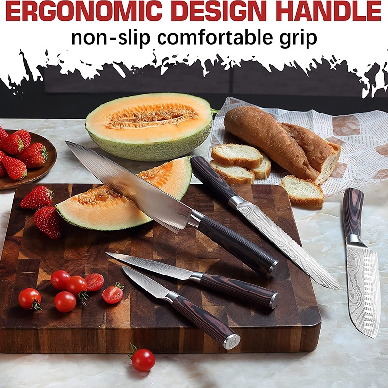 A set of 5 best-selling Japanese kitchen knives, chef knives, bread knives, Santoku knives and Damascus knives on Amazon pic 3