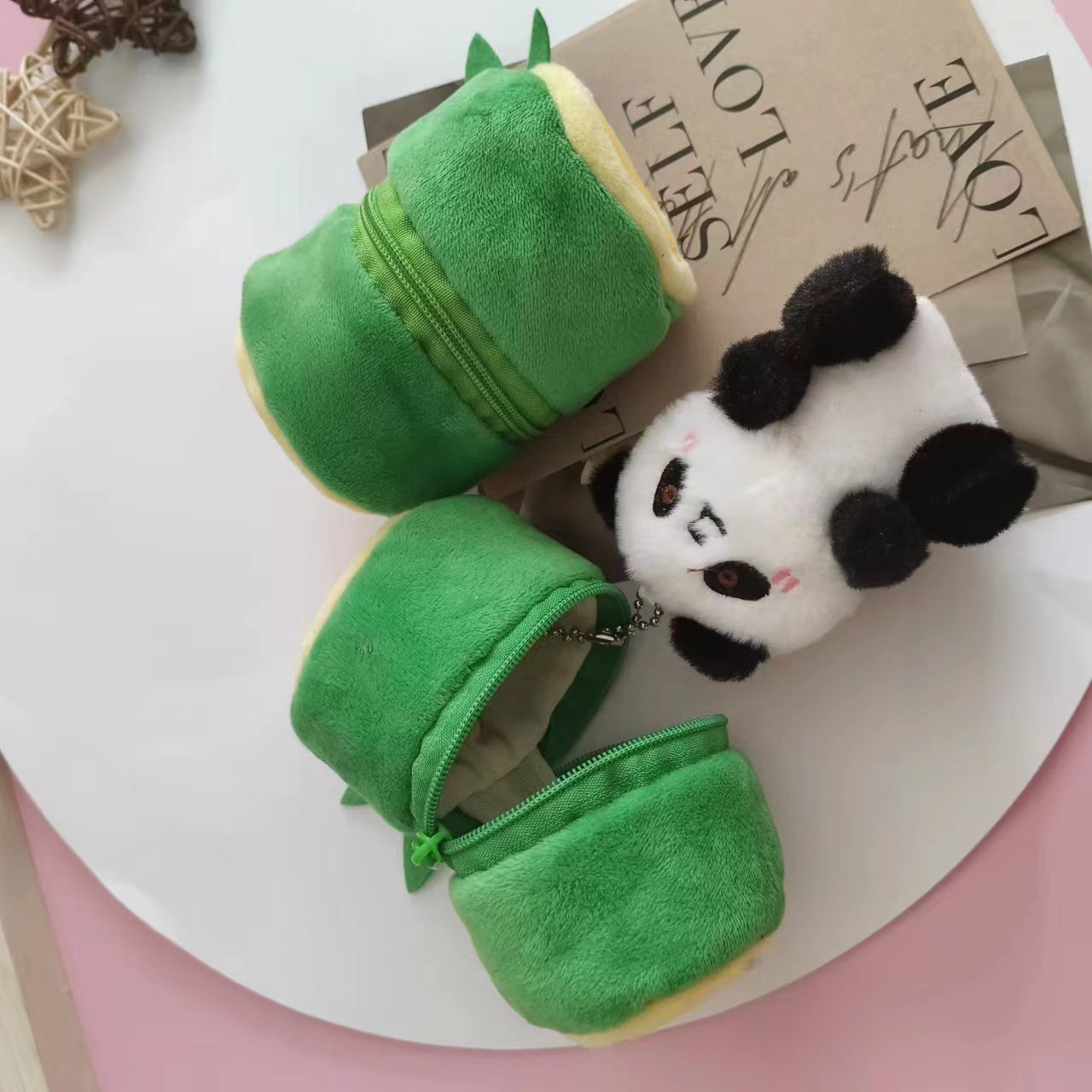 Cute bamboo tube panda doll pendant, detachable bamboo panda keychain pendant, mini figurine pic 9