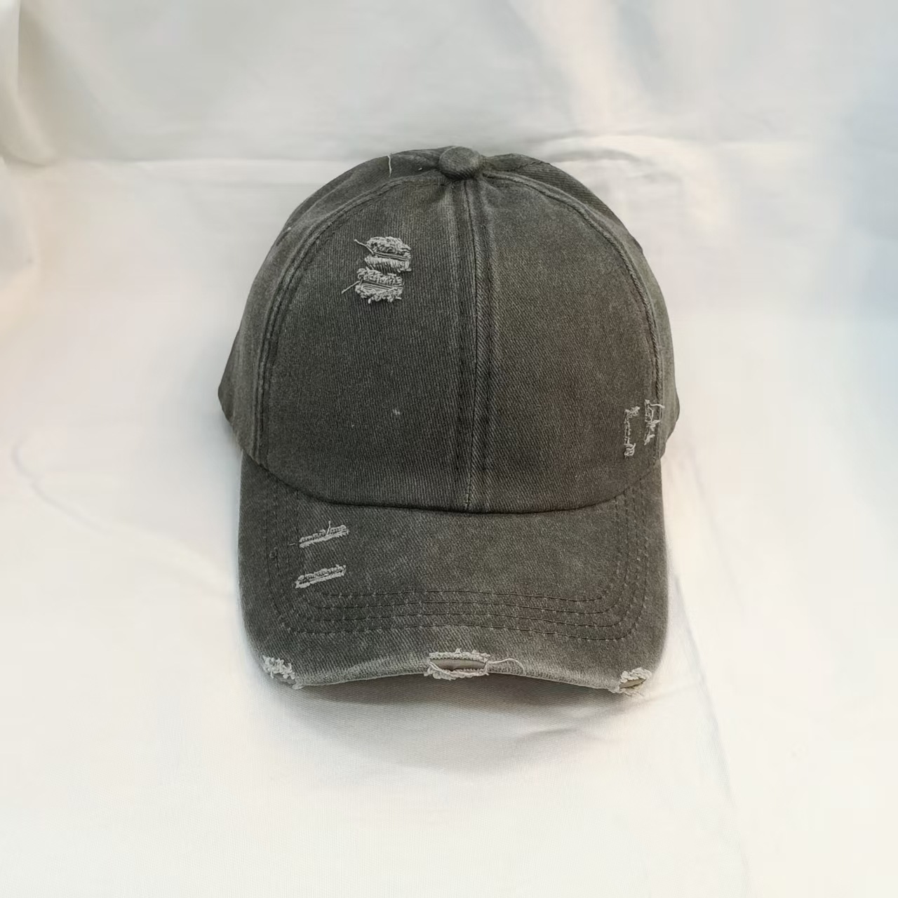 新款水洗破洞交叉高马尾帽子男女潮百搭棒球帽春夏秋软顶鸭舌外贸详情6