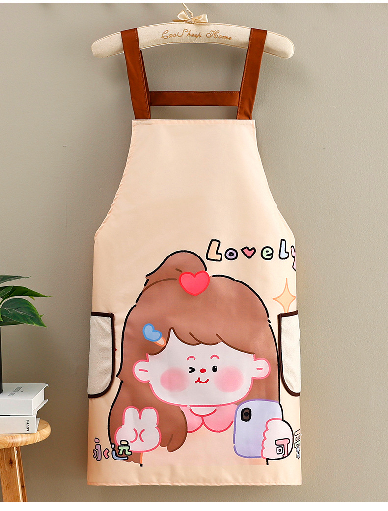Apron Kitchen home thin waterproof apron for young and beautiful women cooking waterproof, oil-proof and stain-proof work clothes waist apron for women sleeveless Korean version pic 11