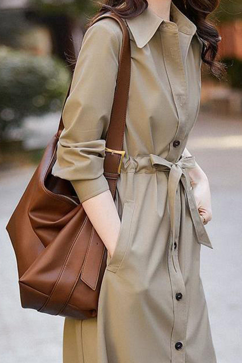 2022年春秋新款法式长袖高级感长裙女装设计感小众气质风衣外套潮详情9