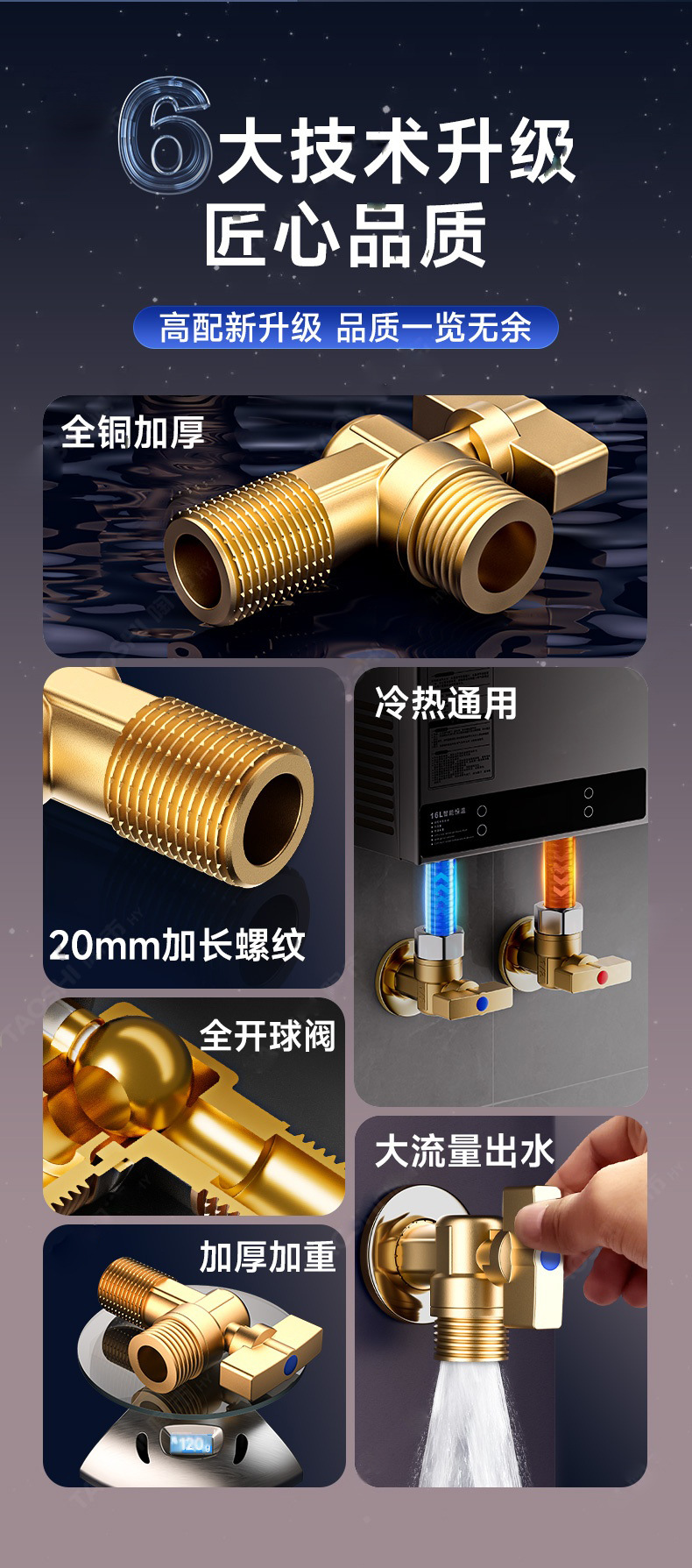 角阀全铜球阀三角阀燃气热水器水阀冷热水阀门开关三通家用八字阀详情4