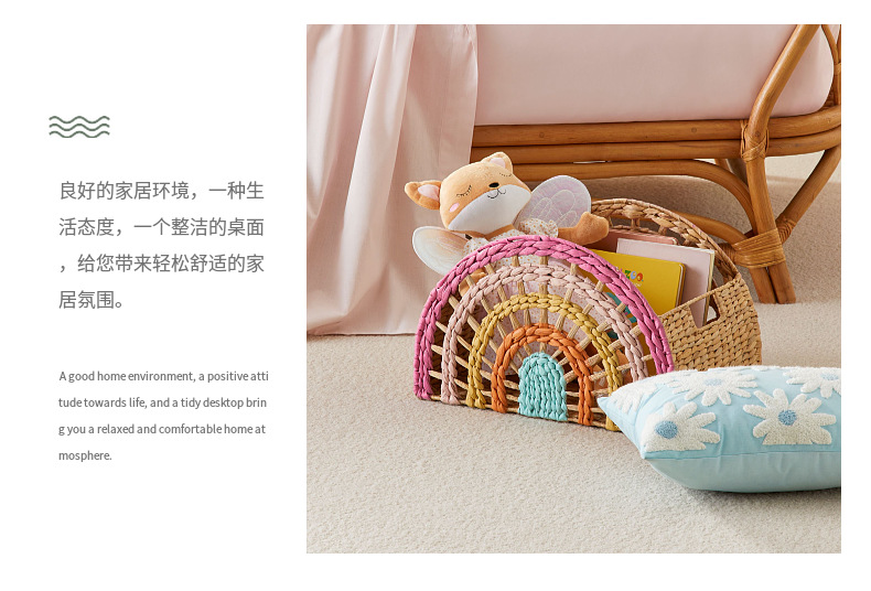 Cross-border willow storage basket, gourd grass woven basket, rainbow-shaped semi-circular storage basket with handle pic 6