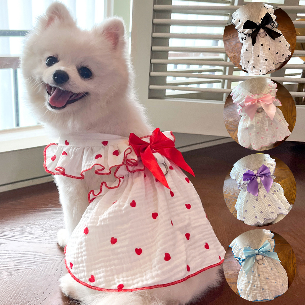 Mascotas vestido ropa ropa primavera verano perro gato teddy by bear pomerania muppet gato amor 100% algodón pic 1
