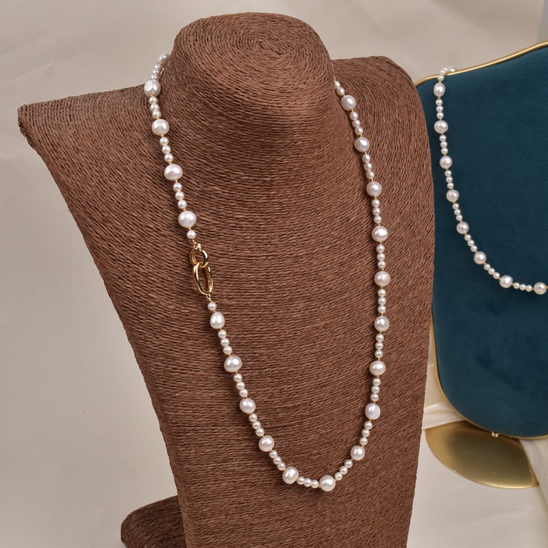 长款轻奢高级感天然淡水珍珠项链女小众设计双层叠带法式毛衣链详情5