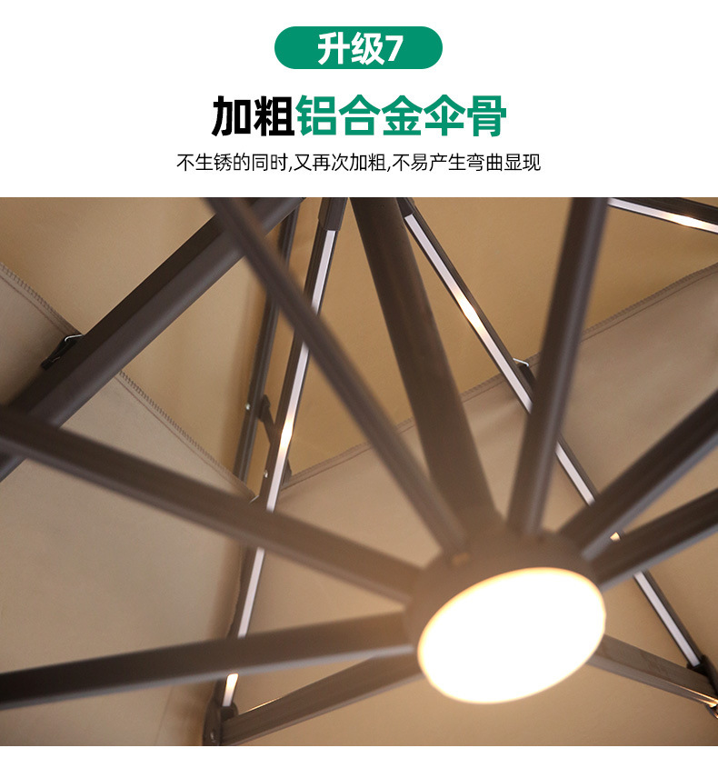 现货黑金钢遮阳伞户外四角伞室外阳篷防风太阳能LED圆形罗马伞详情21