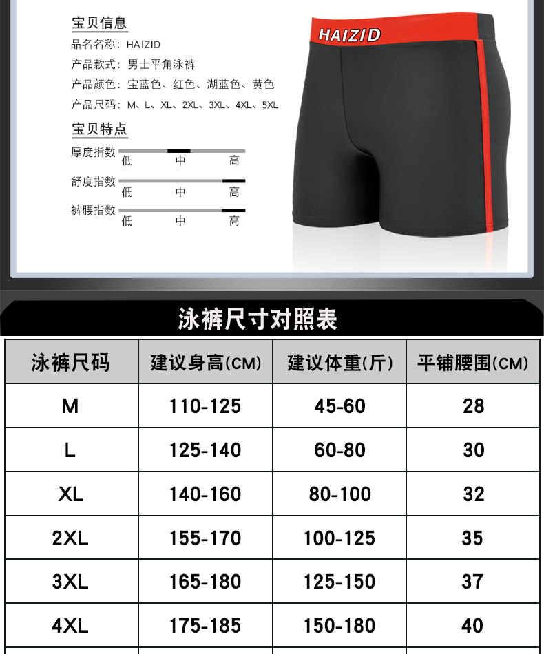 泳裤男士速干平角游泳裤加大肥佬防尴尬温泉时尚运动泳裤厂家批发详情3