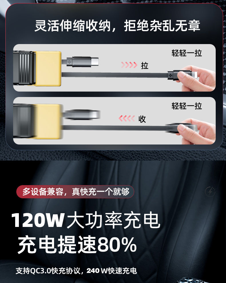 Cross-border Starry Sky Top car mobile phone charger 120W Super fast charging four-in-one car cigarette lighter interface charging pic 8