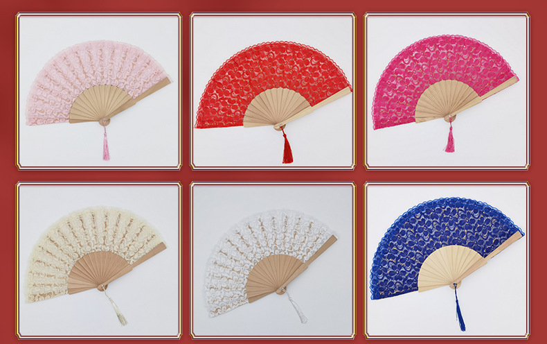 古风蕾丝折叠扇子舞蹈跳舞汉服西班牙木质优雅扇子装饰品详情9