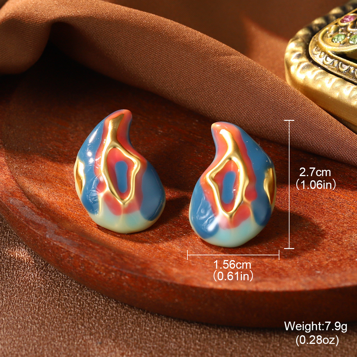 Retro high-end colored ear rings, enamel oil painting series earrings, Van Gogh Monet, niche fashion, versatile earrings for women pic 23