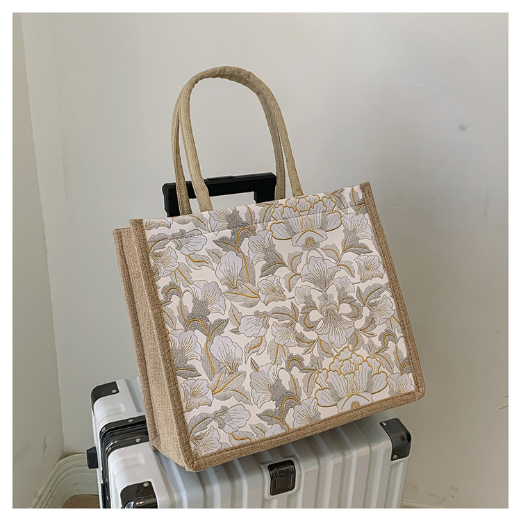 韩版文艺女包新款潮高颜值大容量棉麻时尚上班通勤手提袋便当包包详情44