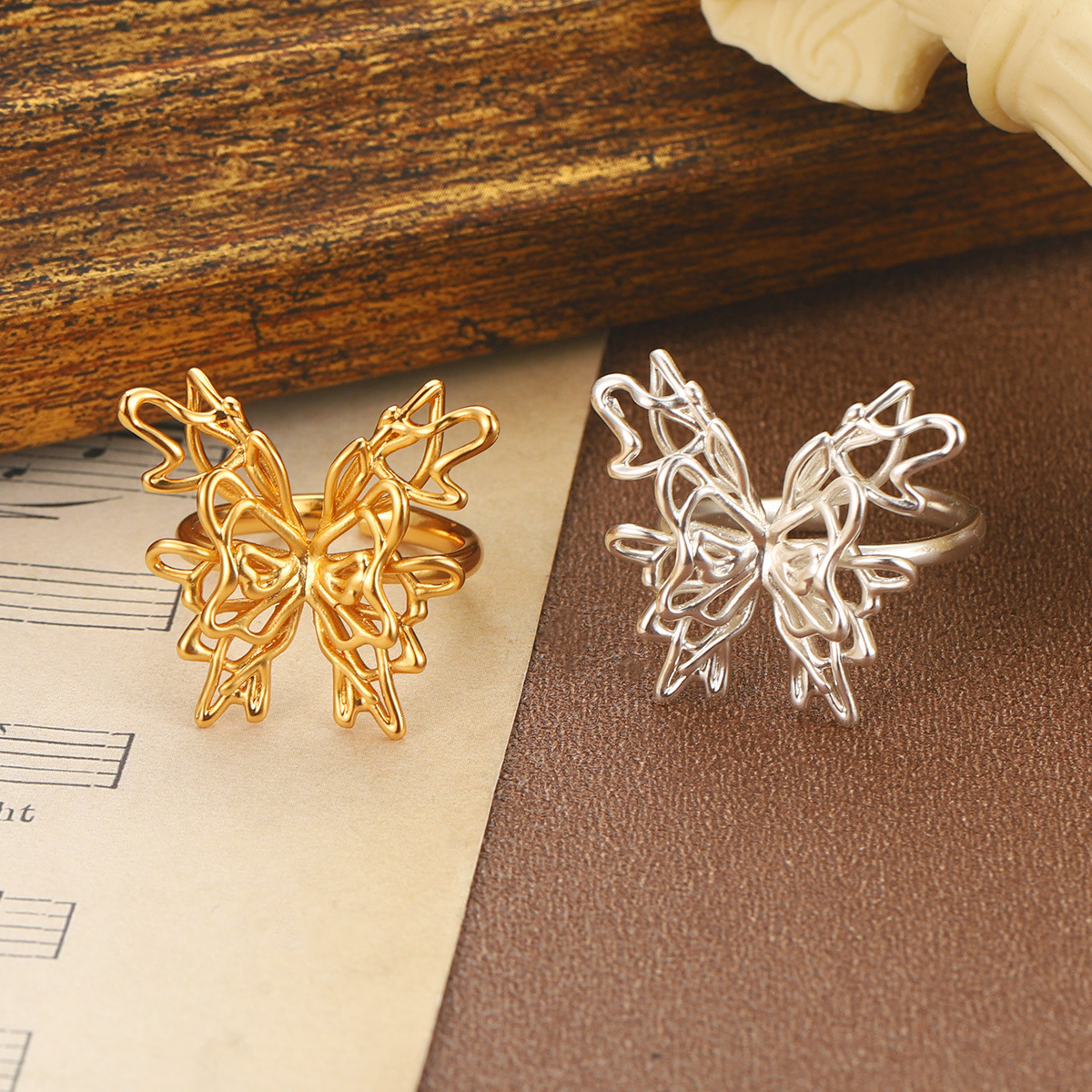 百搭简约蝴蝶戒指镂空个性小众高级时尚开口戒可调节设计感饰品女详情21