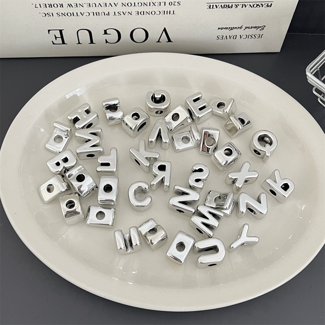 diy acrylic silver large-hole letter beads jewelry accessory package, hanging mobile phone chain accessory, stringing beads, scattering beads pic 2