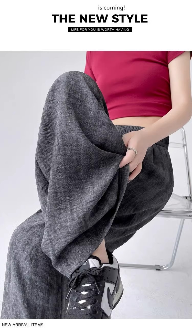 Tie-dyed ice silk cotton linen Chinese-style thin wide-leg pants for women, sun protection, summer drape, loose straight-leg high-waisted Chinese-style Yamamoto pants pic 85
