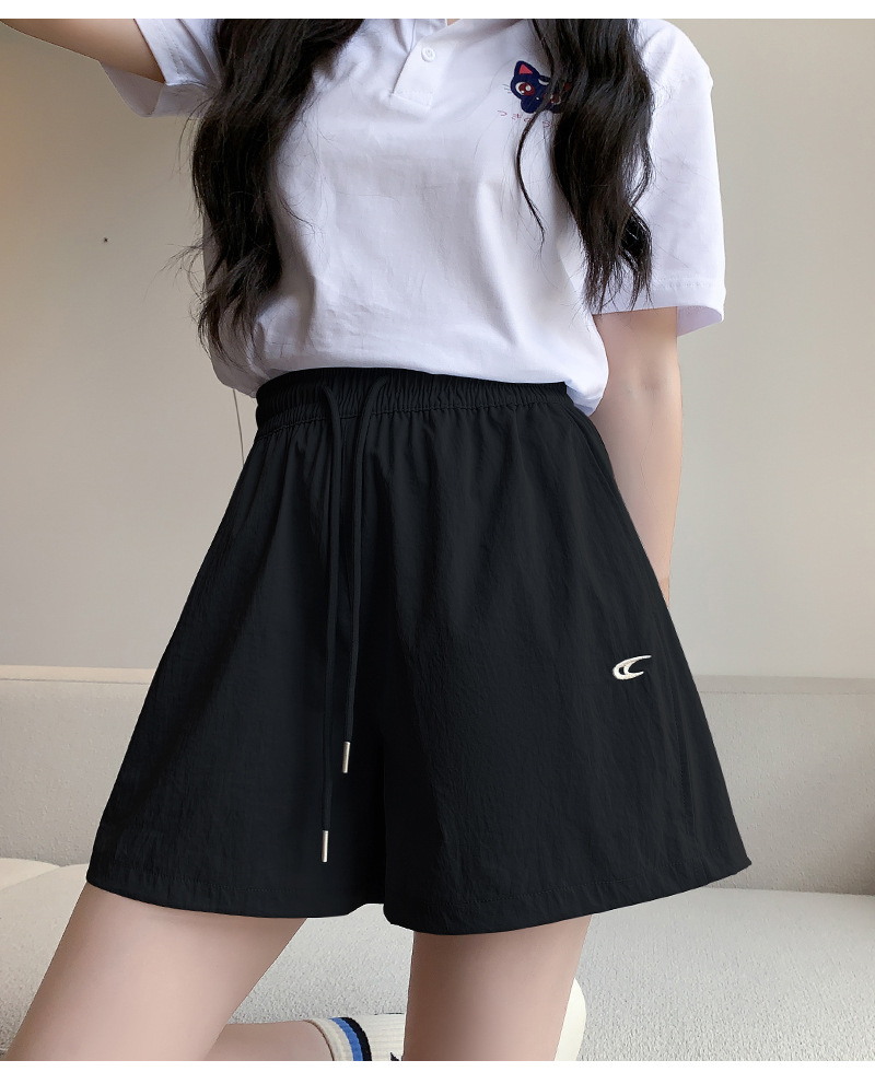 诗之韵速干不易皱刺绣短裤女高腰休闲运动阔腿百搭时尚马卡龙短裤详情23