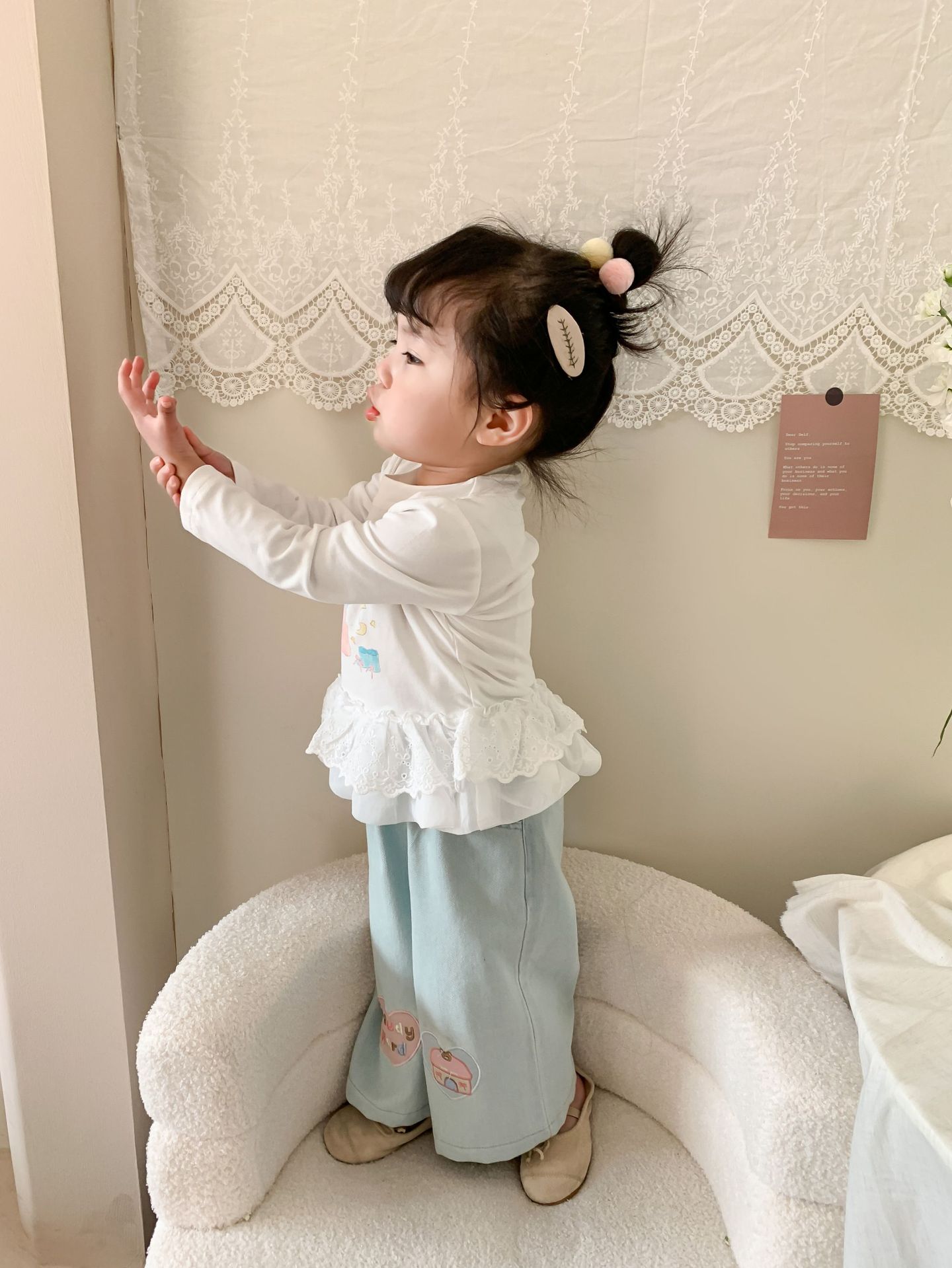 Caña pear niño niña traje primavera 2026 nuevo estilo niños korean manga larga camiseta jeans mujer bebé ropa pic 24