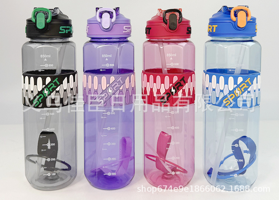 High appearance level gradient solid plastic cup, large-capacity bouncy lid space pot, outdoor sports water bottle, portable plastic water cup pic 7