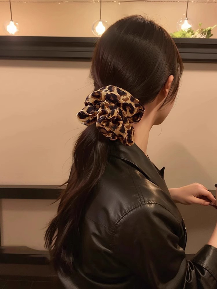 Leopard print high-elasticity hair band for women, large, durable ponytail tie, high-end leather band, large intestine hair accessory pic 16