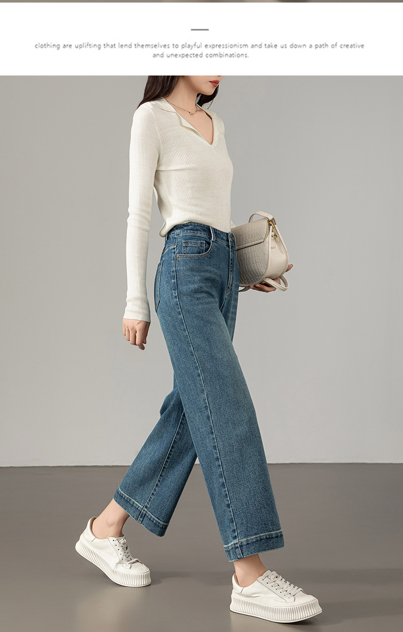 2025秋季新款窄版阔腿牛仔裤女宽松高腰小个子休闲复古直筒九分裤详情13