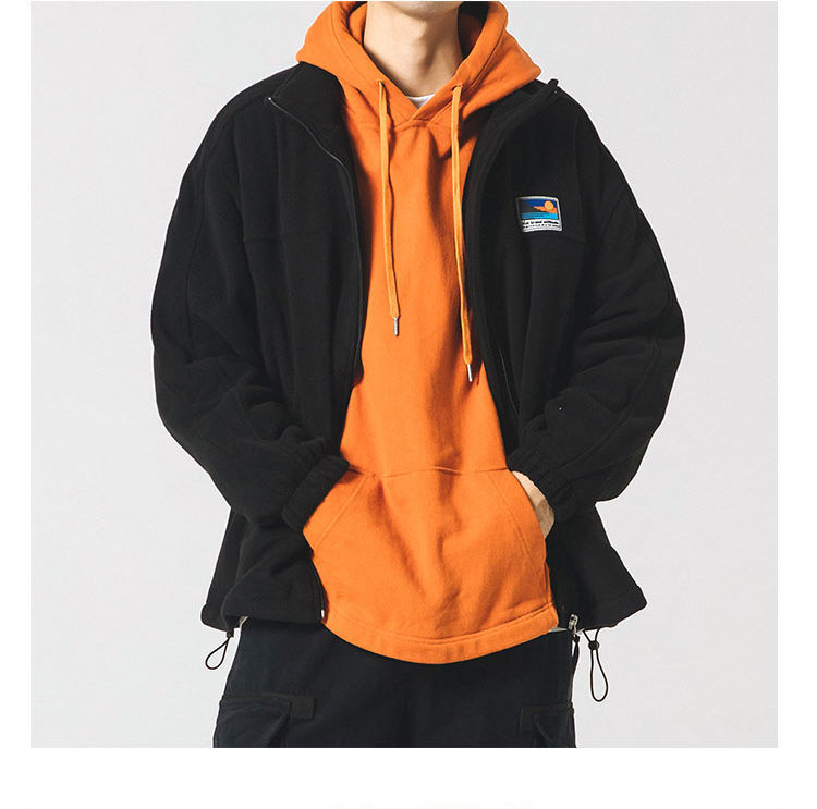 日系羊羔毛外套抓绒卫衣男款秋冬情侣立领摇粒绒学生外穿休闲夹克详情14