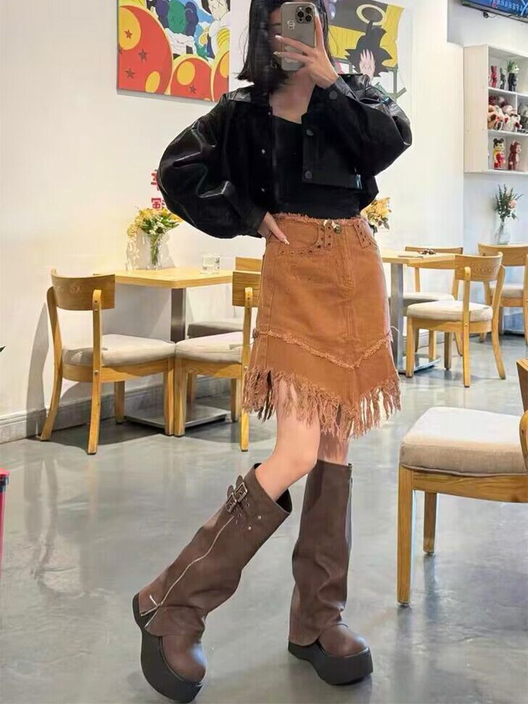 2024网红新款配裙子百搭感女靴长筒靴小众软底不累脚高筒长靴详情7