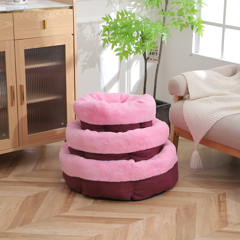 Winter fleece thickened pet sleeping beds, thickened rabbit fur turned out, pet round beds, thickened anti-slip bottom dog beds wholesale pic 9