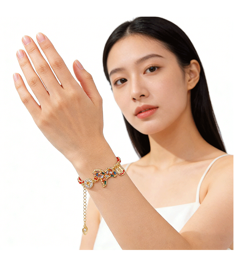 Hyacinth时尚轻奢本命年钱币马红绳手链气质高级感编织手绳小众马年手饰品详情9