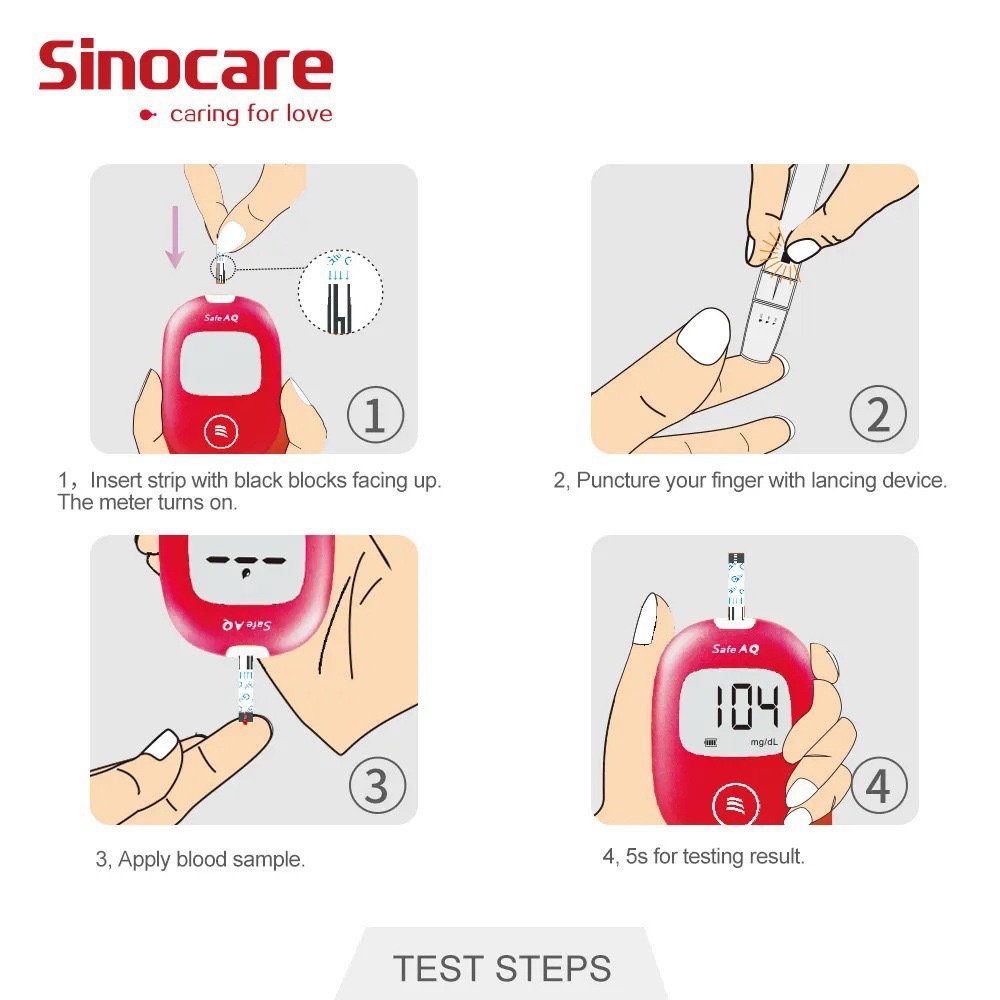 SinocareSafeAQ外贸款出口免调码血糖仪精准家用测血糖仪器试纸详情5