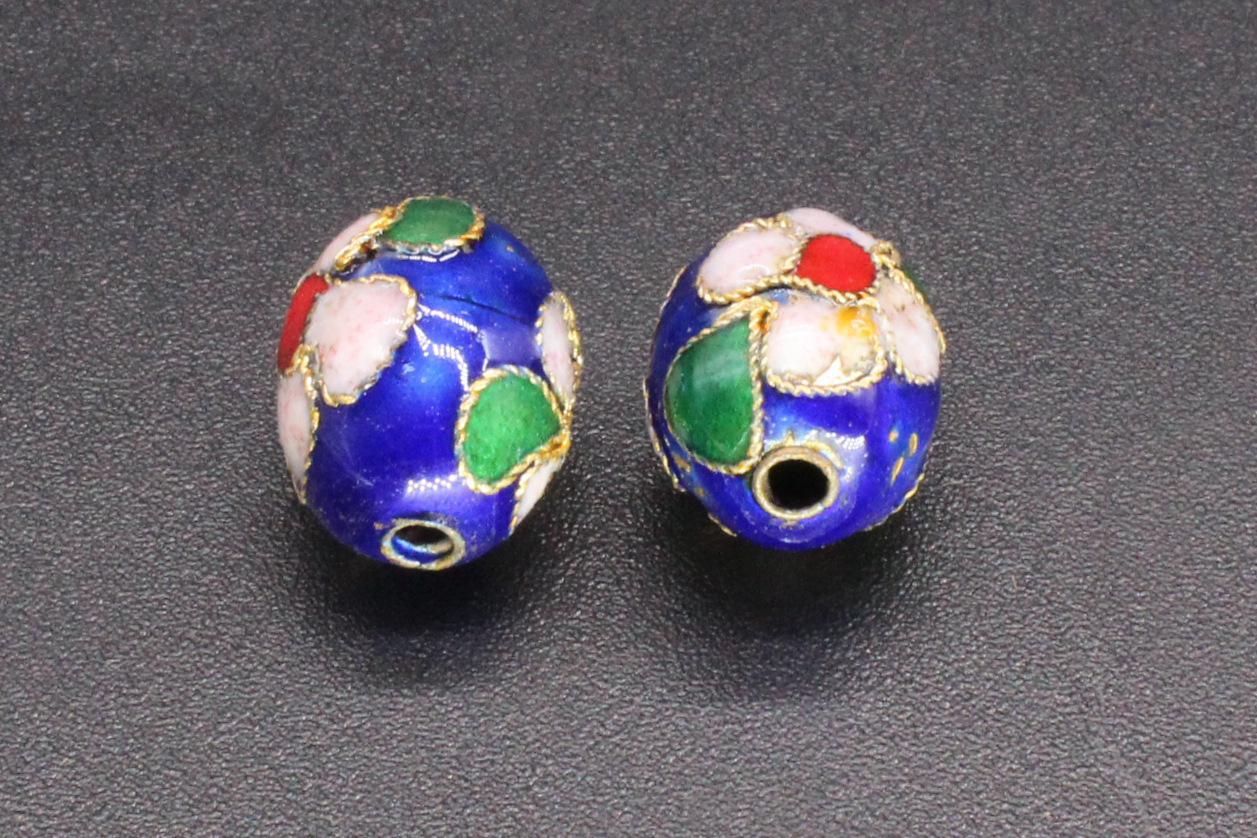 Traditional high-temperature cloisonne enamel flower silver blue DIY jewelry accessories, cloisonne 10*12 egg beads pic 13