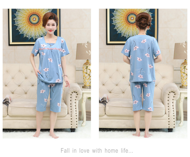 Middle-aged and elderly women wear summer short-sleeved, thin cotton clothes. Middle-aged women wear summer round-neck home clothes. Grandmothers and the elderly pic 58
