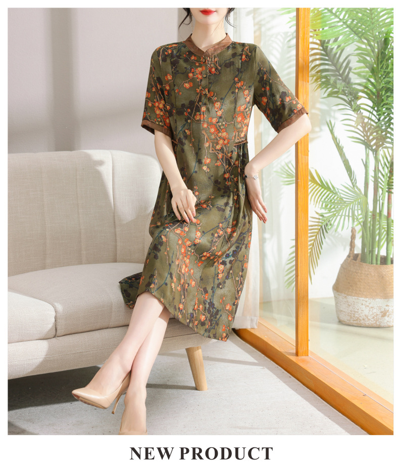 New Chinese-style summer dress for mothers, a stylish short-sleeved dress for middle-aged and elderly people, a retro long dress for a rich lady pic 16