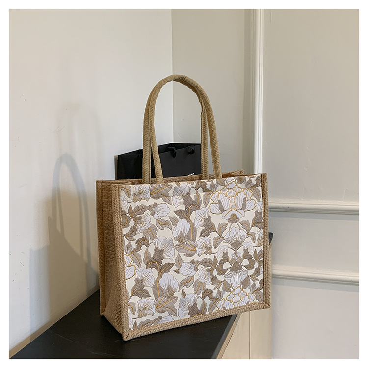 韩版文艺女包新款潮高颜值大容量棉麻时尚上班通勤手提袋便当包包详情42