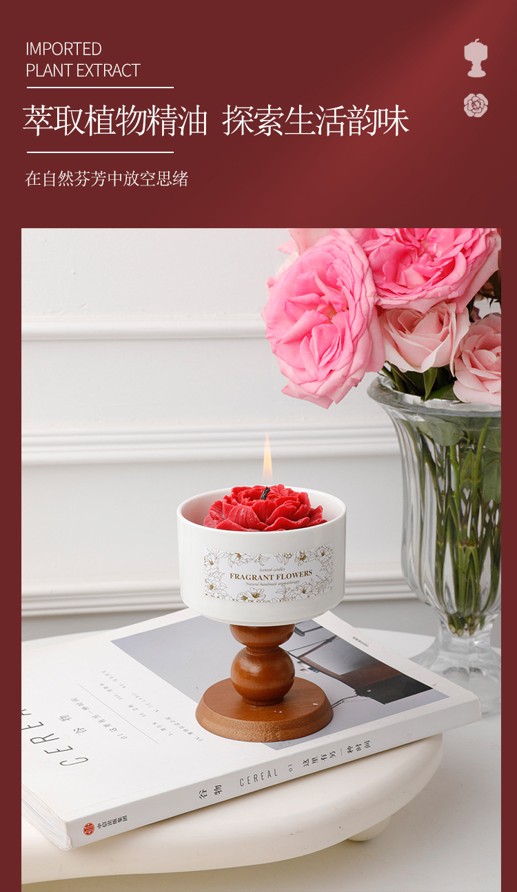 Camellia high-end scented candle gift box, retro ceramic cup wax, niche atmosphere, wedding and birthday gift pic 2